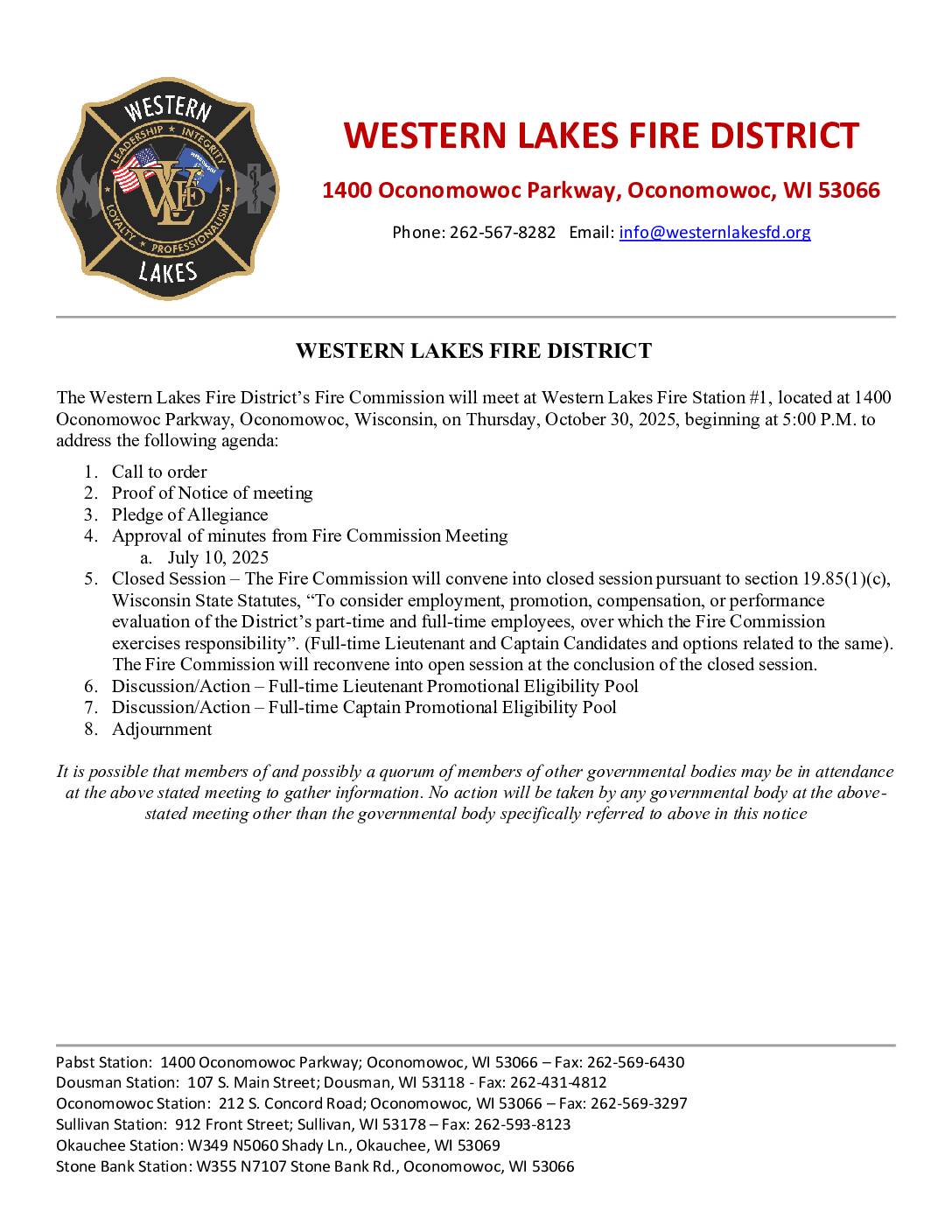 2025 10 30 Fire Commission Meeting