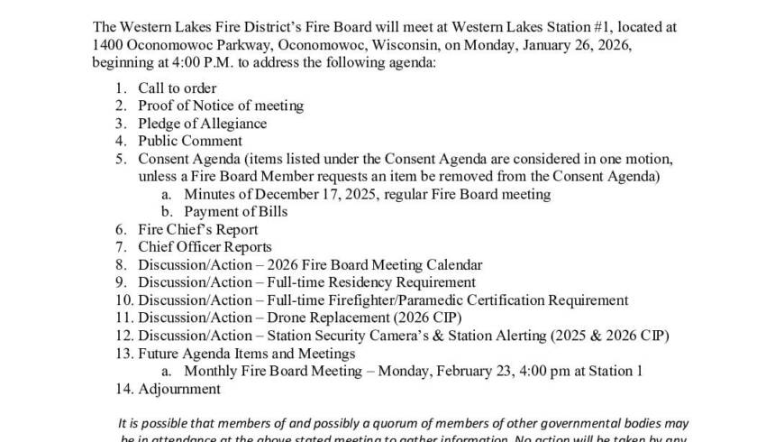 2026 01 26 Fire Board Meeting