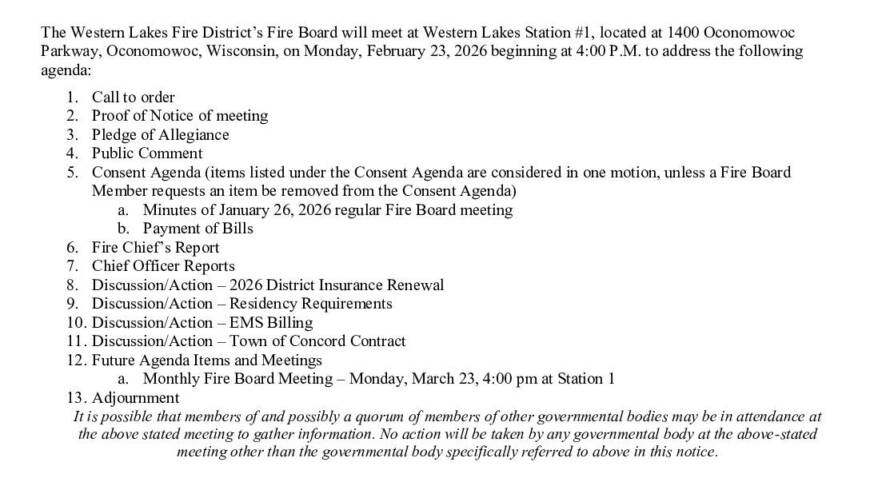2026 02 23 Fire Board Meeting