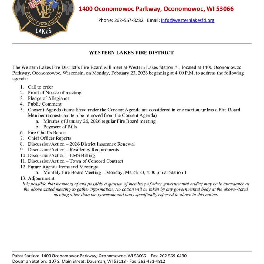2026 02 23 Fire Board Meeting