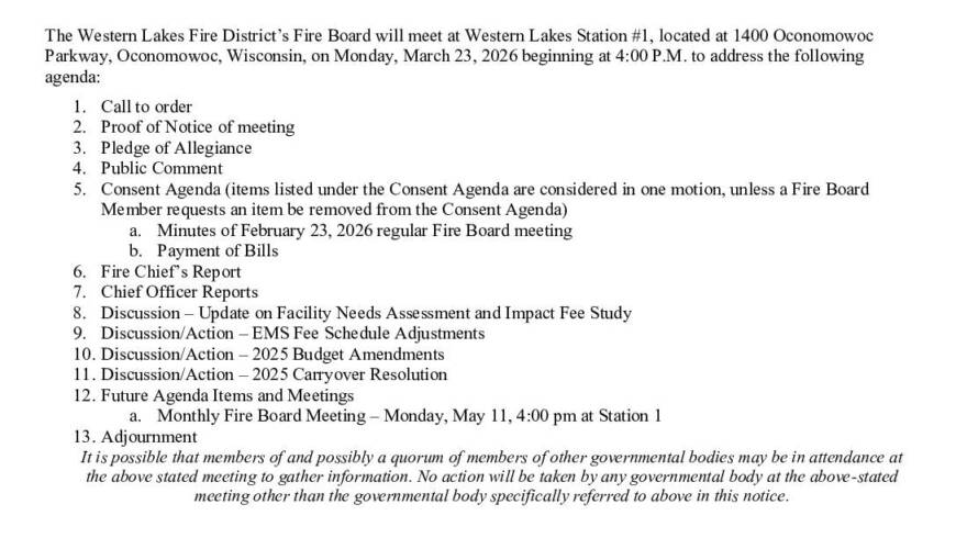 2026 03 23 Fire Board Meeting