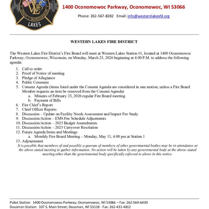 2026 03 23 Fire Board Meeting