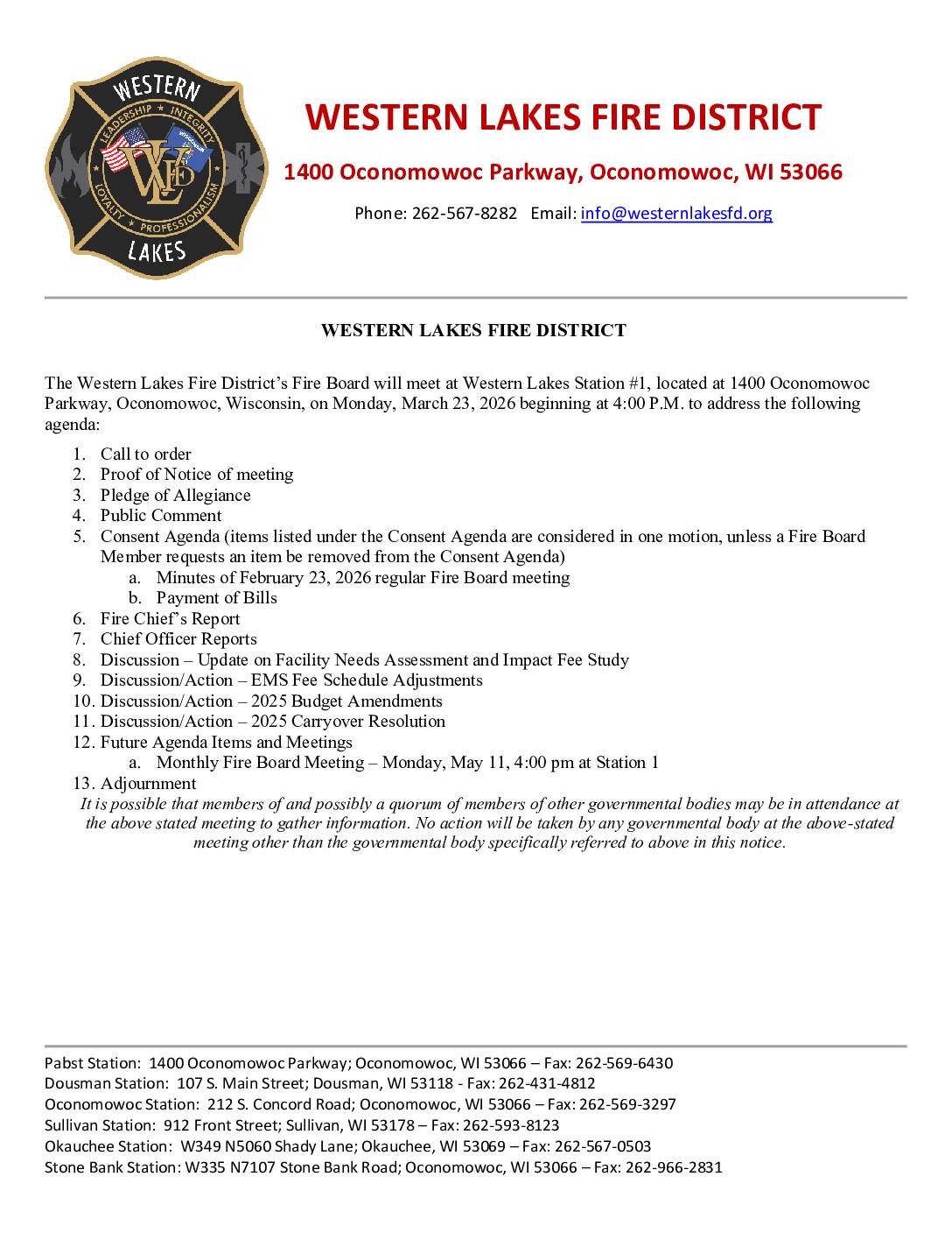 2026 03 23 Fire Board Meeting