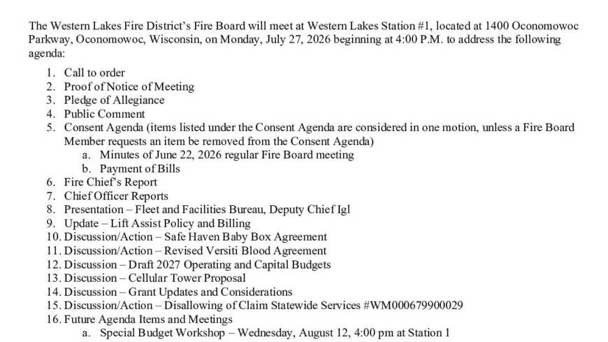 2026 07 27 Fire Board Agenda