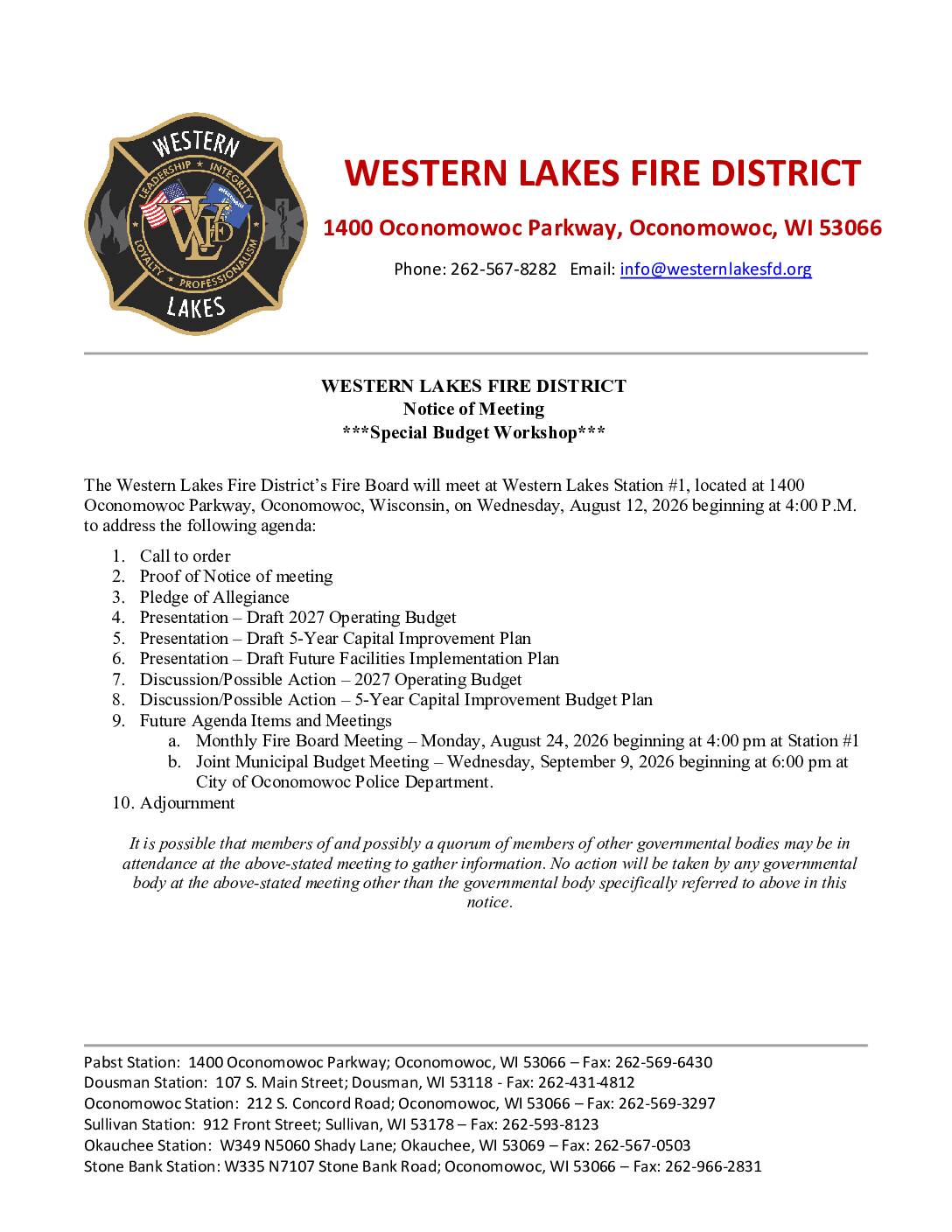 2026 08 12 Fire Board Special Budget Workshop