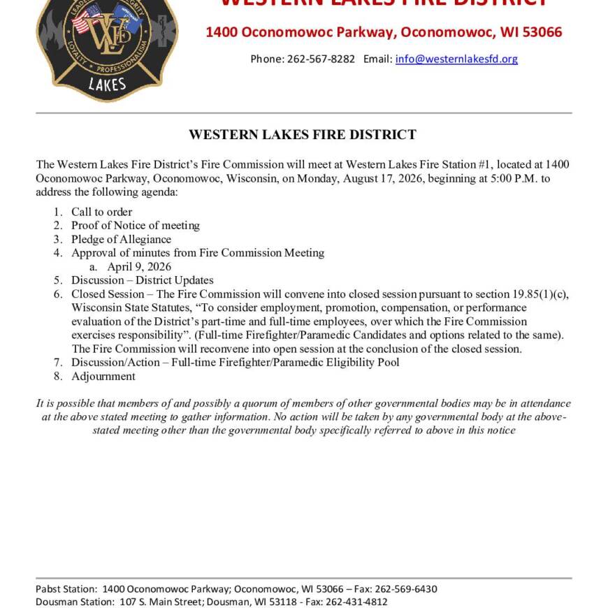 2026 08 17 Fire Commission Meeting