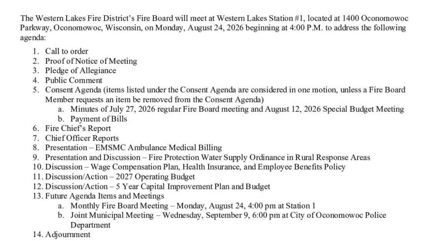 2026 08 24 Fire Board Agenda