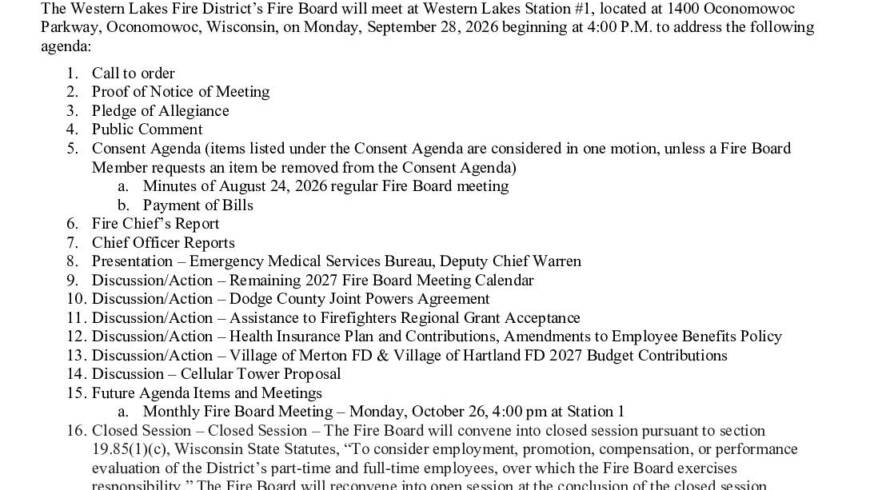 2026 09 28 Fire Board Meeting