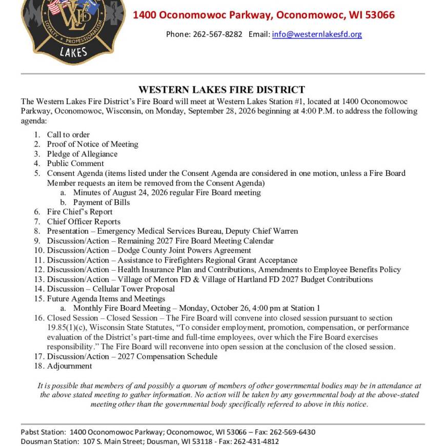 2026 09 28 Fire Board Meeting