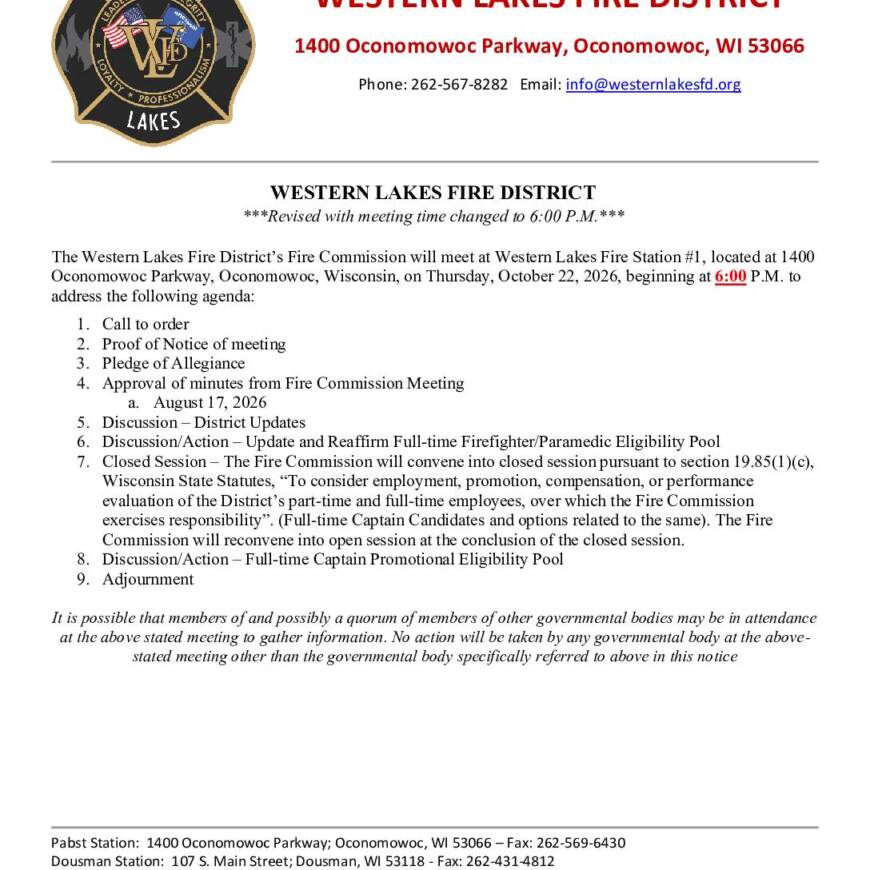 2026 10 22 Fire Commission Meeting