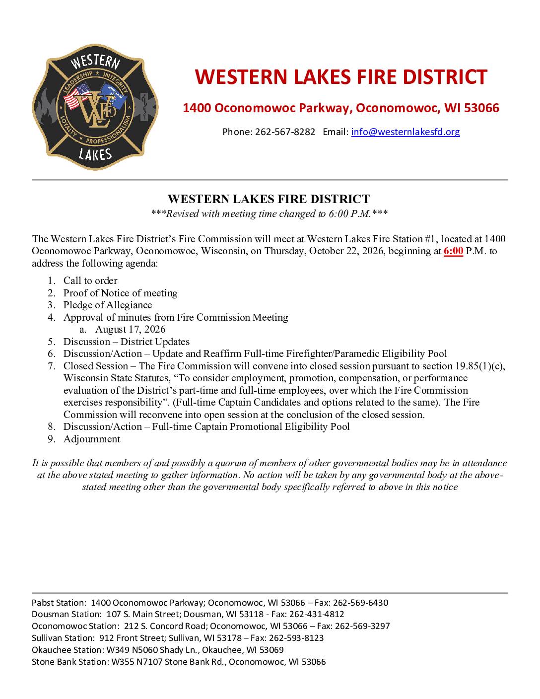 2026 10 22 Fire Commission Meeting