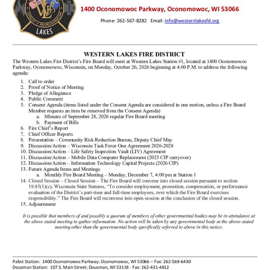 2026 10 26 Fire Board Meeting