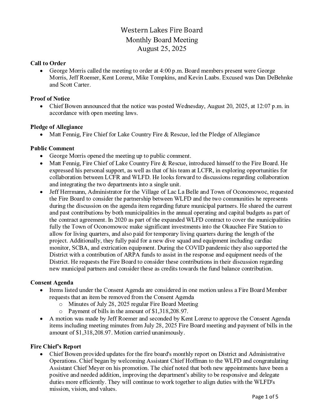 2025 08 25 Fire Board Minutes