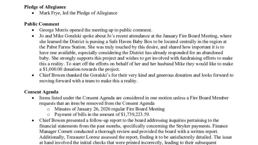 2026 02 23 Fire Board Minutes