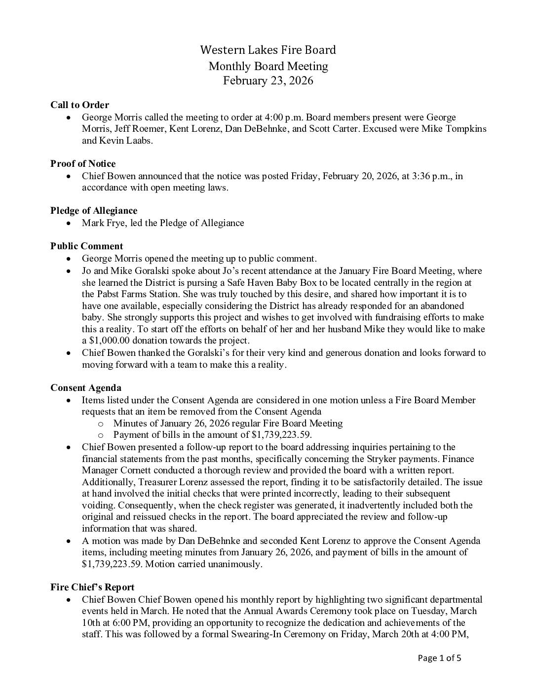 2026 02 23 Fire Board Minutes