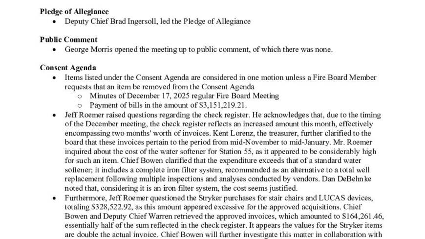 2026 01 26 Fire Board Minutes