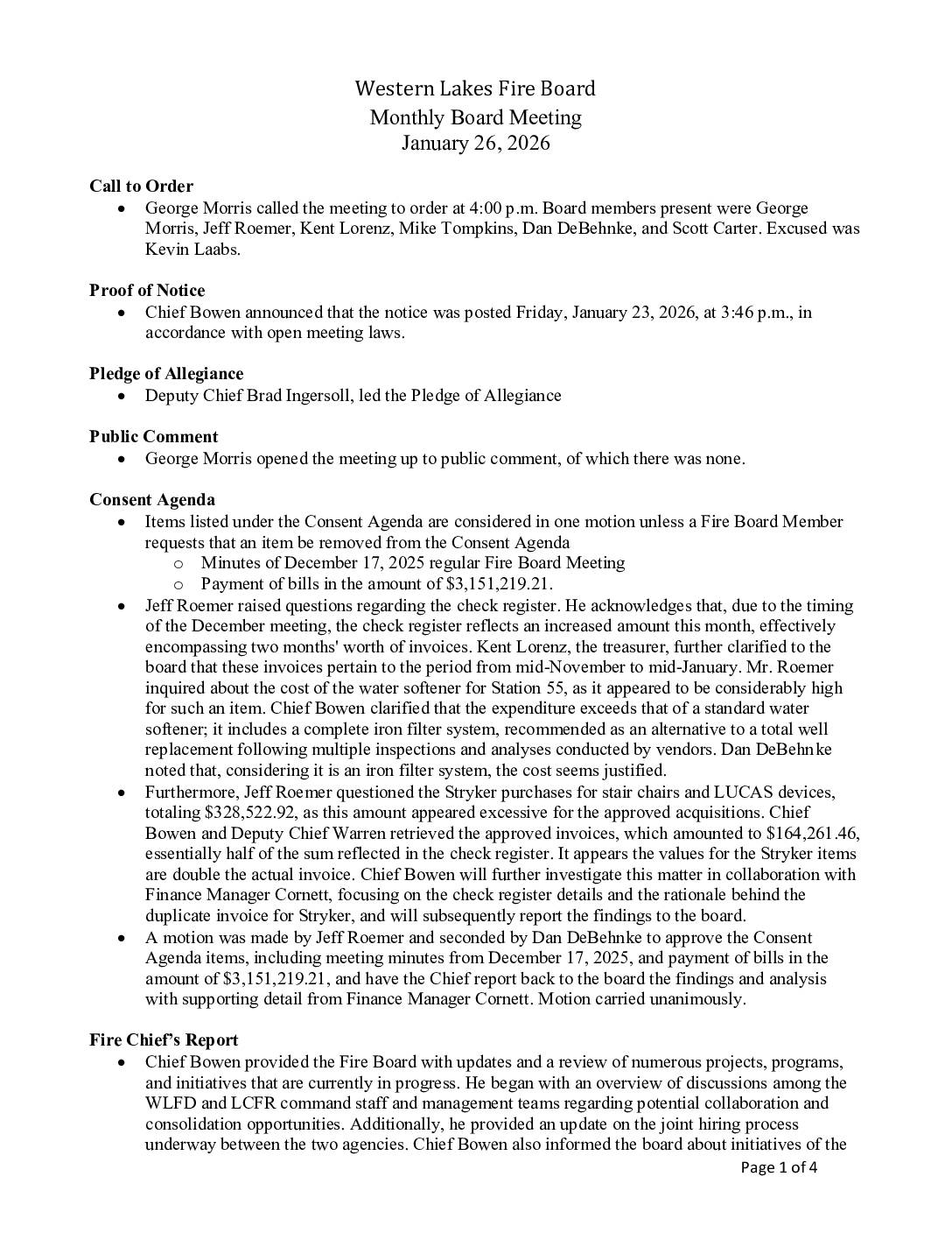 2026 01 26 Fire Board Minutes