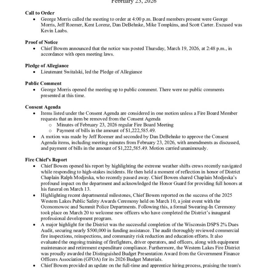 2026 03 23 Fire Board Minutes