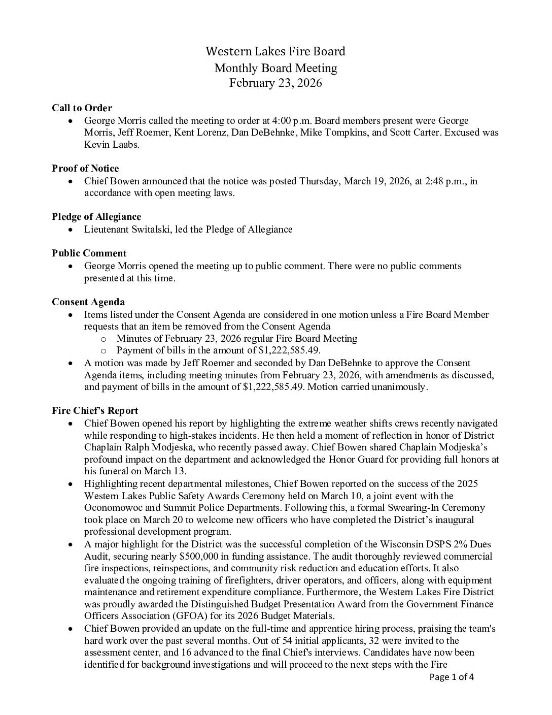 2026 03 23 Fire Board Minutes