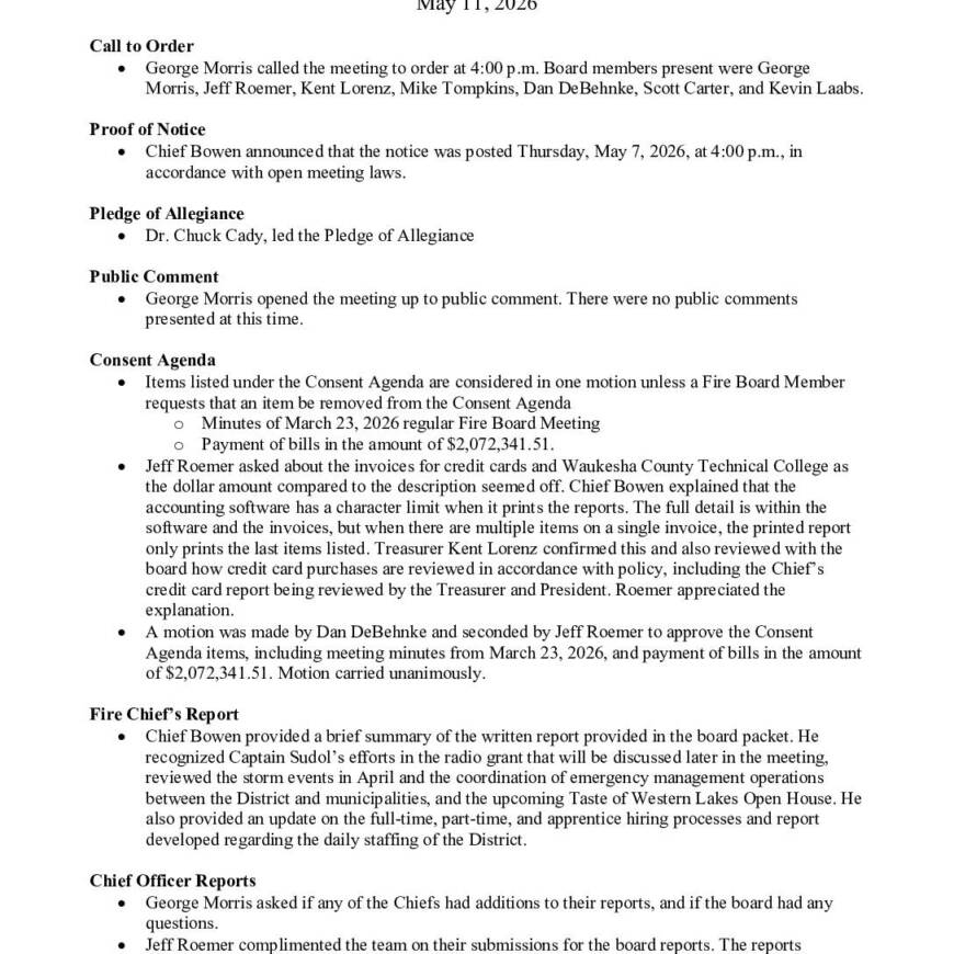2026 05 11 Fire Board Minutes
