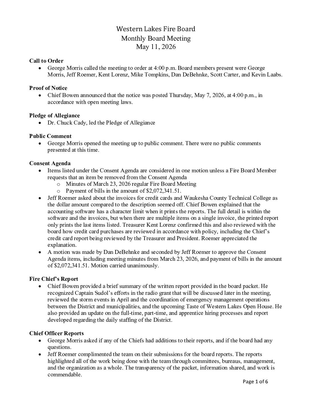 2026 05 11 Fire Board Minutes