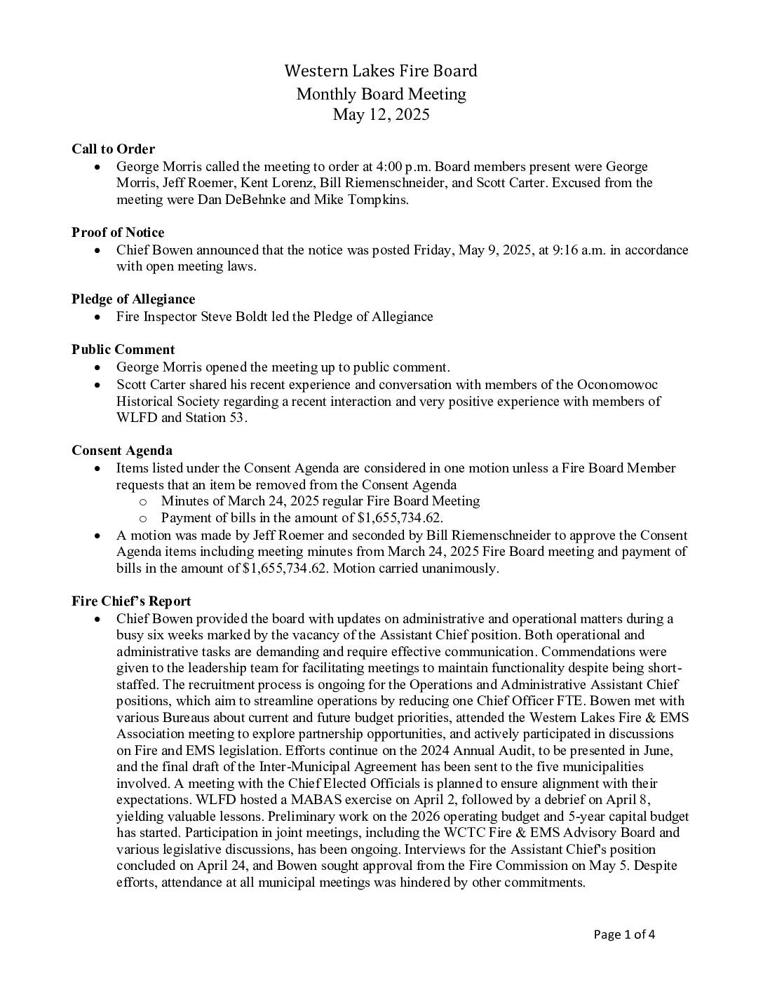 2025 05 12 Fire Board Minutes