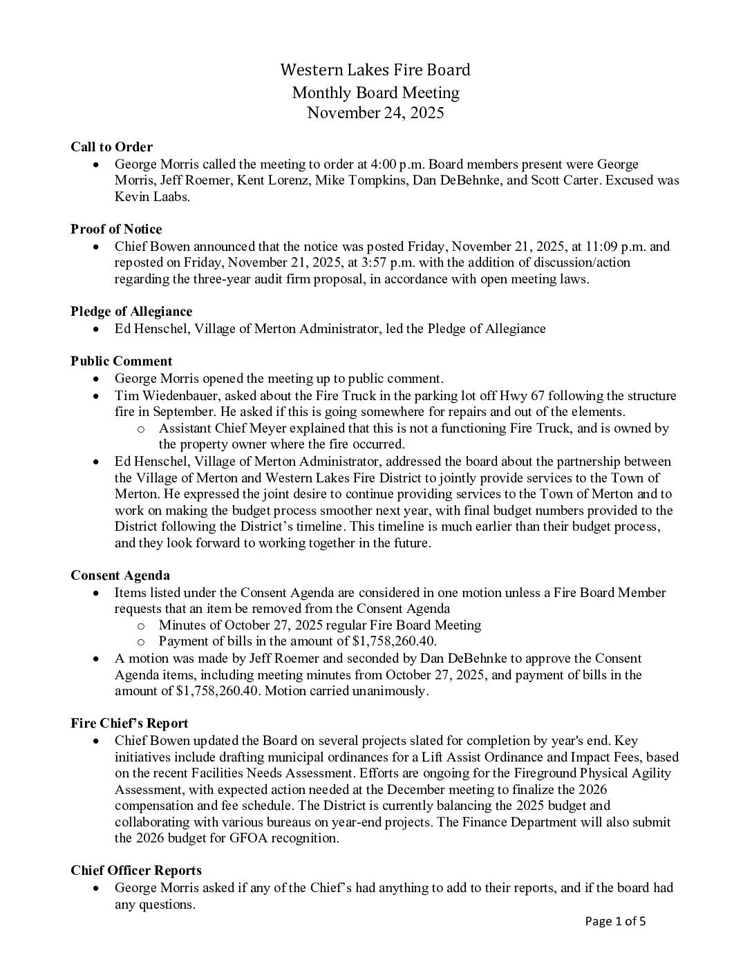 2025 11 24 Fire Board Minutes