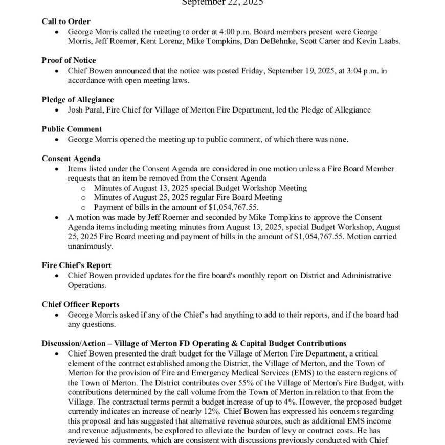 2025 09 22 Fire Board Minutes